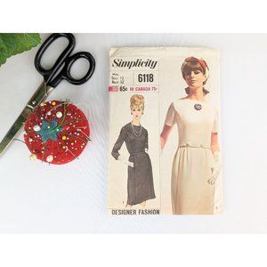 1965 Designer Fashion Dress Sewing Pattern 32" Vtg 60s Mod Dress Pattern Sz 12